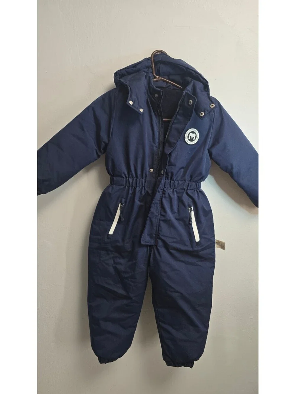 MurmurBear Kids Winter Snowsuit Navy Blue Hooded Insulated 120 cm
